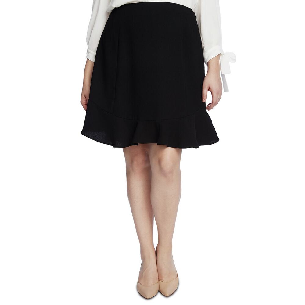 CeCe Women's Plus Size a-Line Flounce-Hem Skirt Black Back Zipper Size 18W